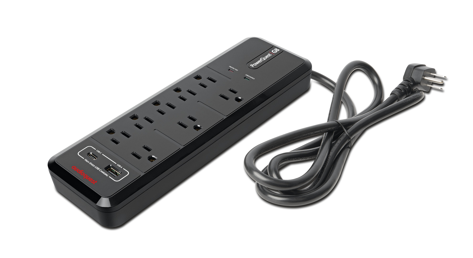 AudioQuest PowerQuest G8 8-Outlet Surge Protector with USB-A & USB-C Charging Ports - front view