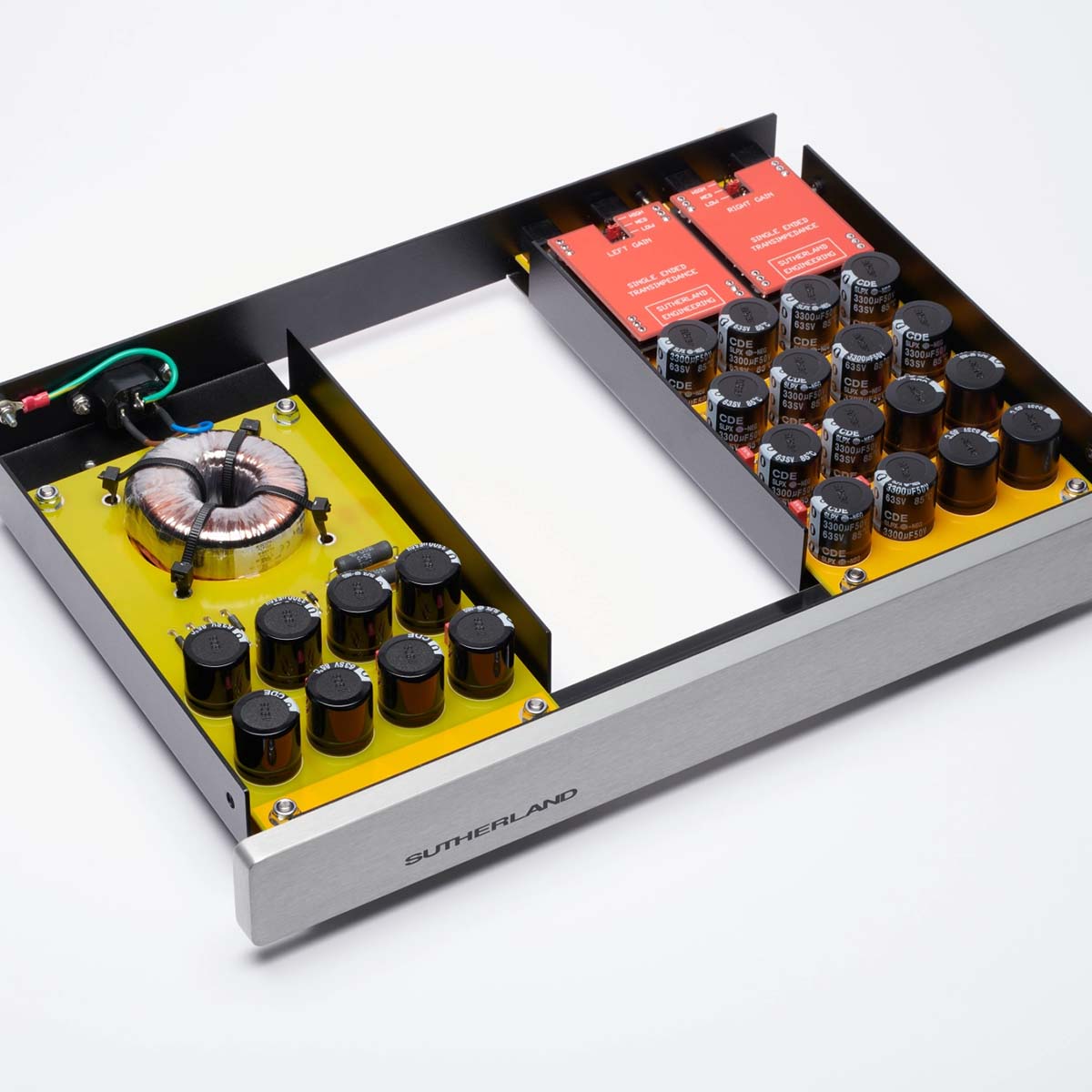 Sutherland Little LOCO Mk 2 Phono Stage - single silver unit with top removed showing internal components