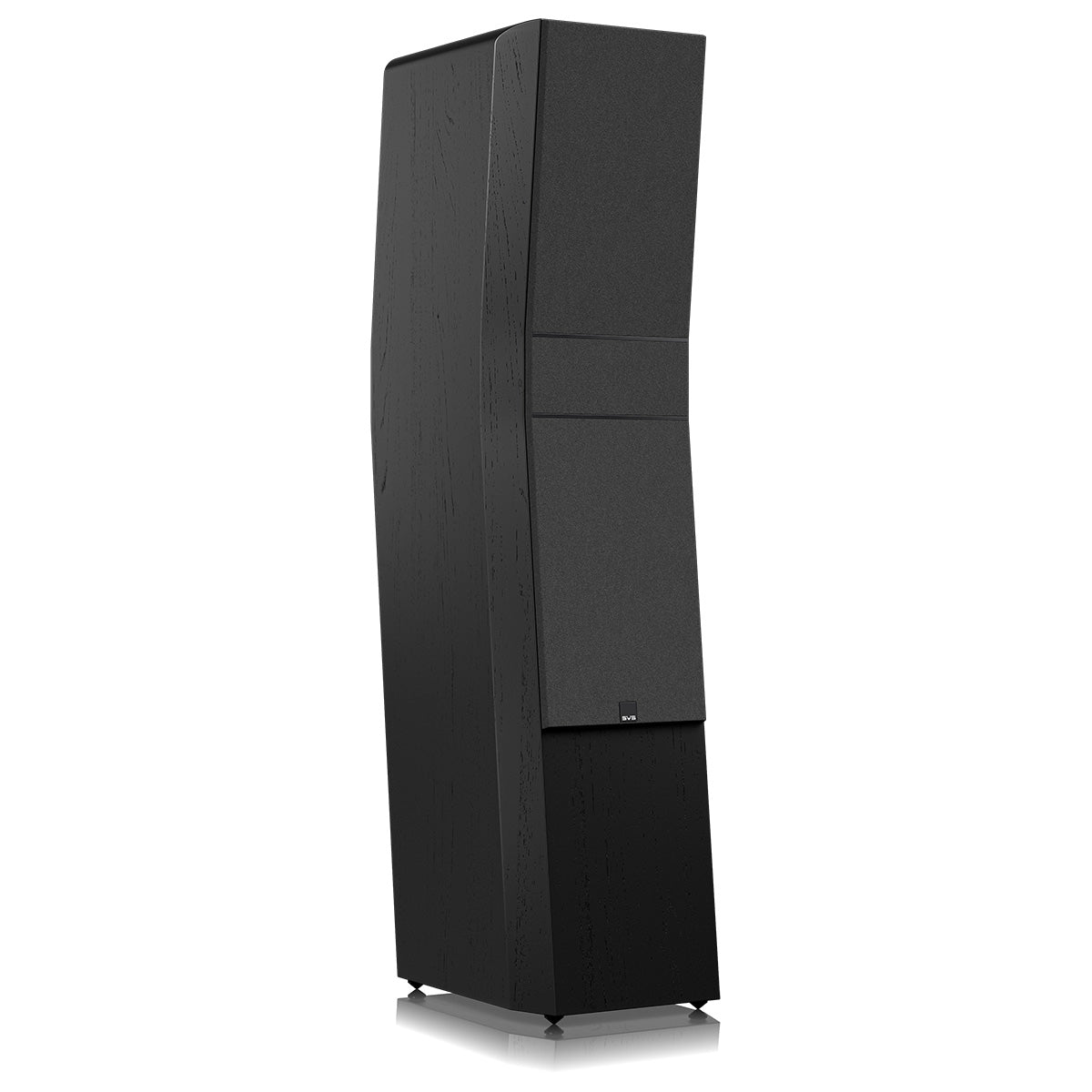 SVS Ultra Evolution Pinnacle Floorstanding Loudspeaker - single black oak with grille - angled front view