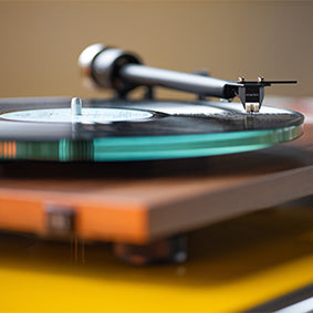 Close up side view of Pro-Ject T2 Turntable