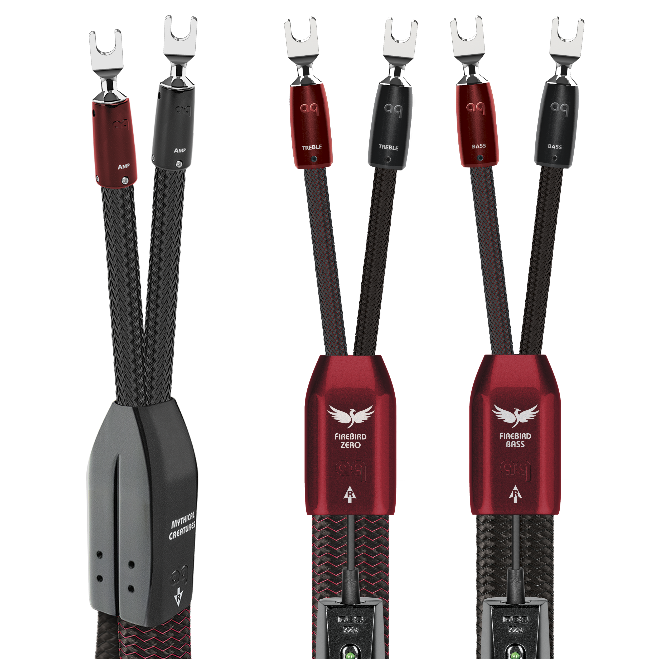 AudioQuest FireBird BiWire COMBO Speaker Cable w/ ZERO for Treble + BASS for Bass - front view