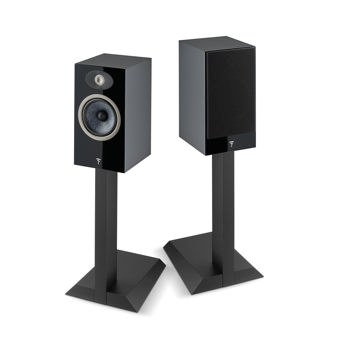 Focal Theva No1 Bookshelf Speakers - Black - Pair - front view on stand without grille