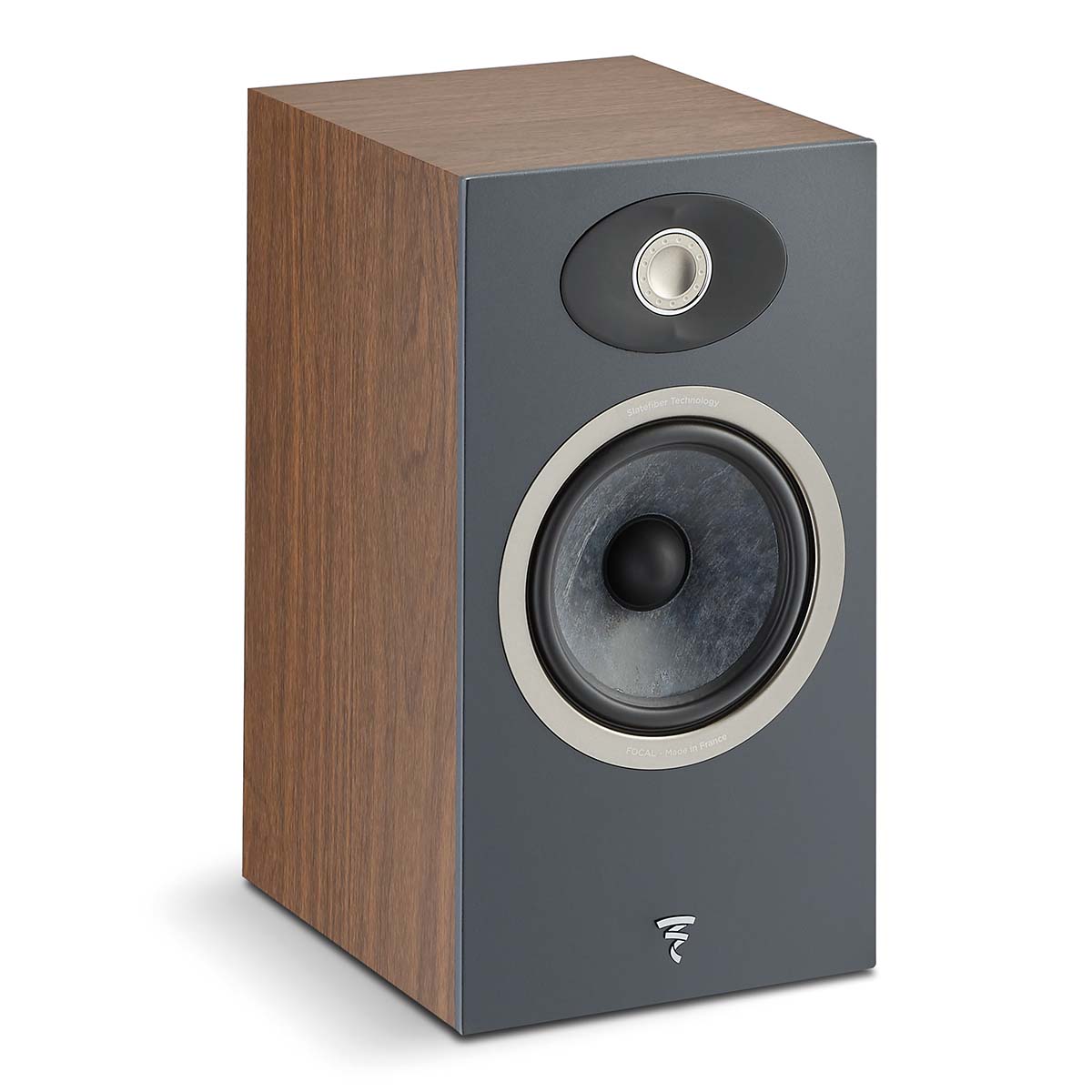 Focal Theva No1 Bookshelf Speakers - Dark Wood - Pair - angled right front view without grille