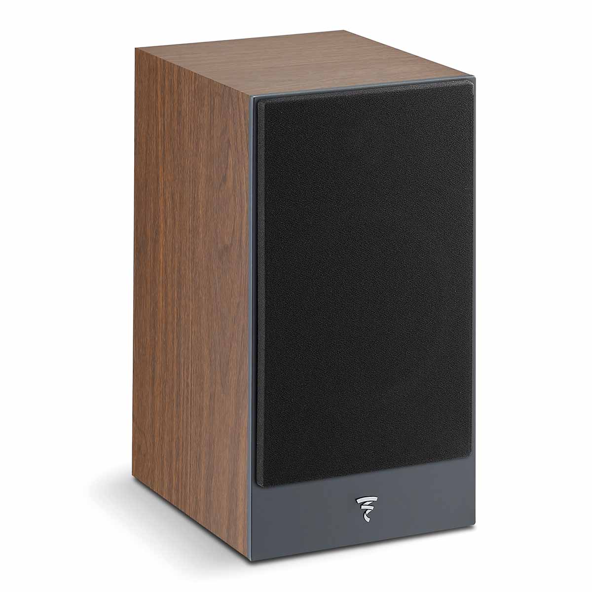 Focal Theva No1 Bookshelf Speakers - Dark Wood - Pair - angled right front view with grille