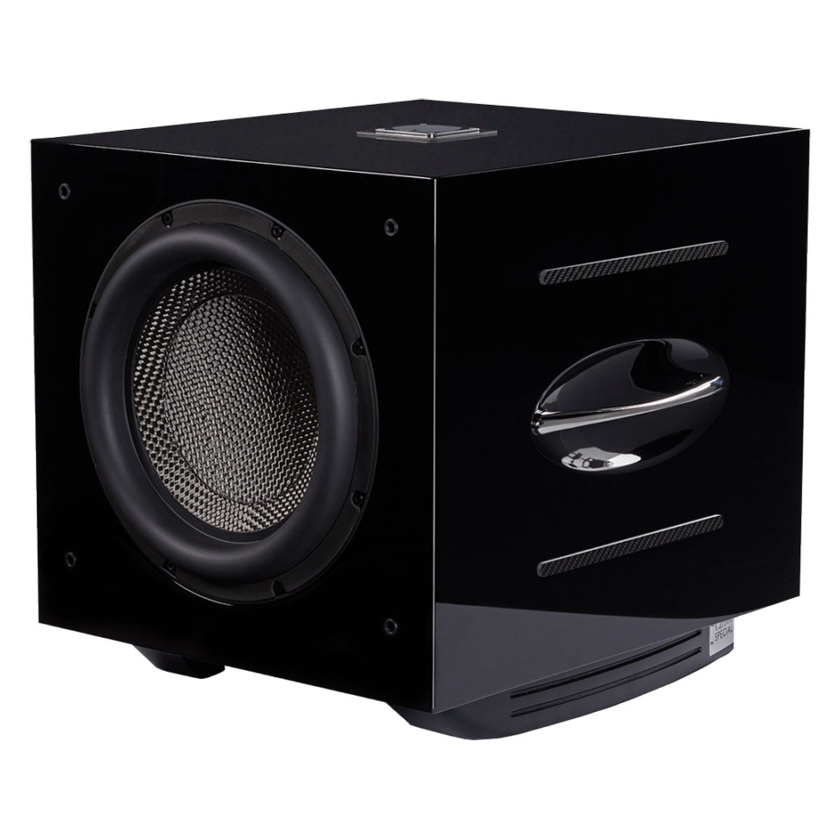 REL Acoustics Carbon Special Subwoofer three-quarter view angled left without grille