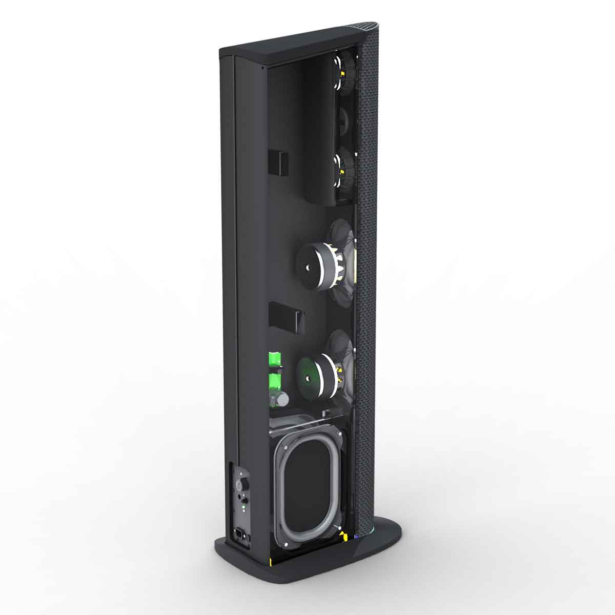 GoldenEar Triton Two Plus Floorstanding Tower Speaker - transparent side view showing internal components