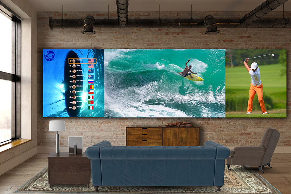 Video wall displaying 3 different programs at once
