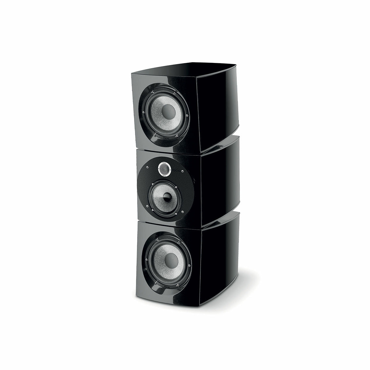 Focal Viva Utopia Evo 3-Way Speaker - Black Lacquer - front view sitting vertically angled left without grille