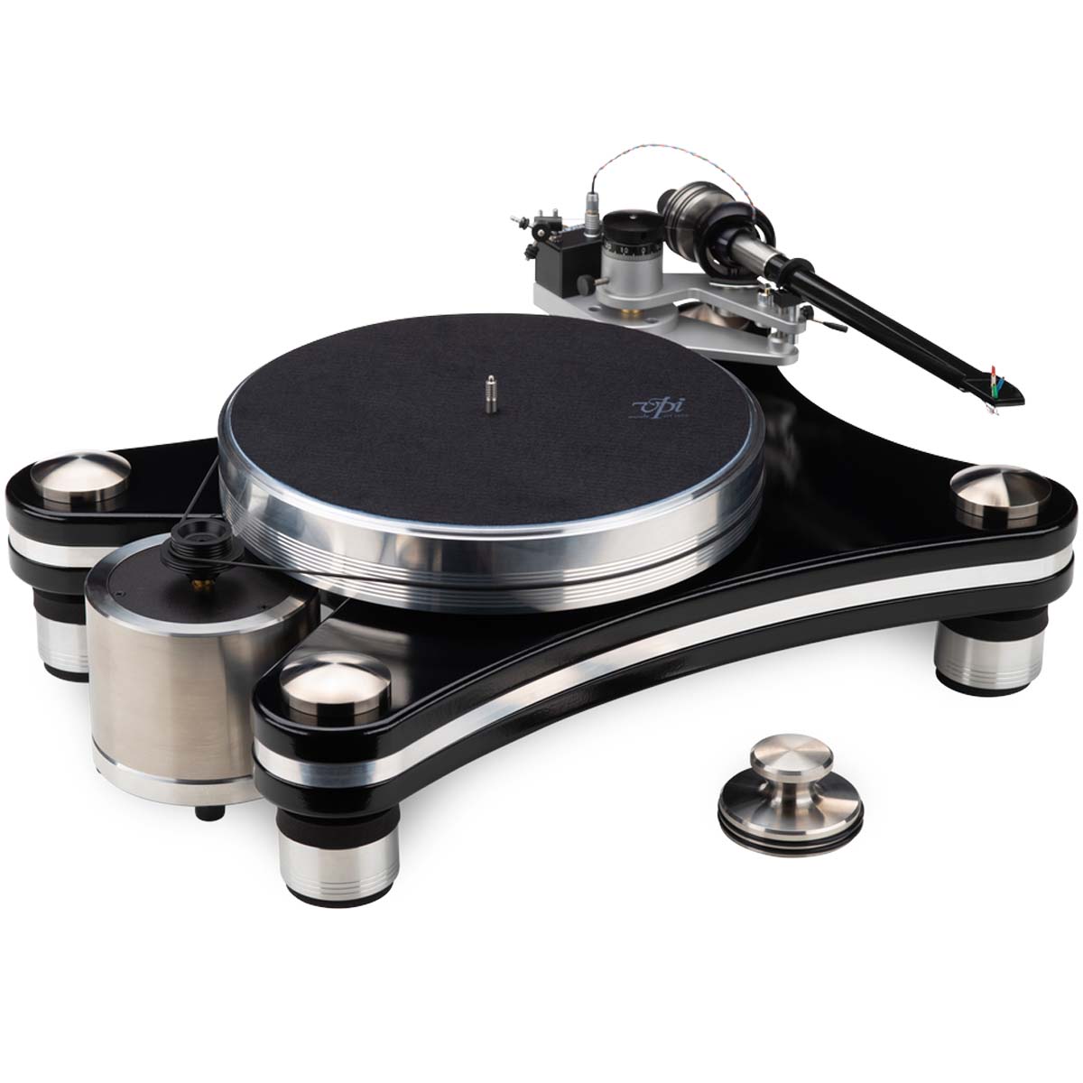 VPI Prime Signature 21 Turntable - angled front view with record weight