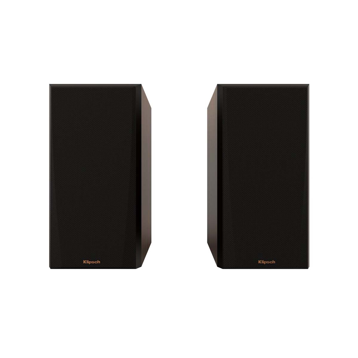 Klipsch RP-500M II Bookshelf Speakers - Walnut - Pair - front view of pair with grills