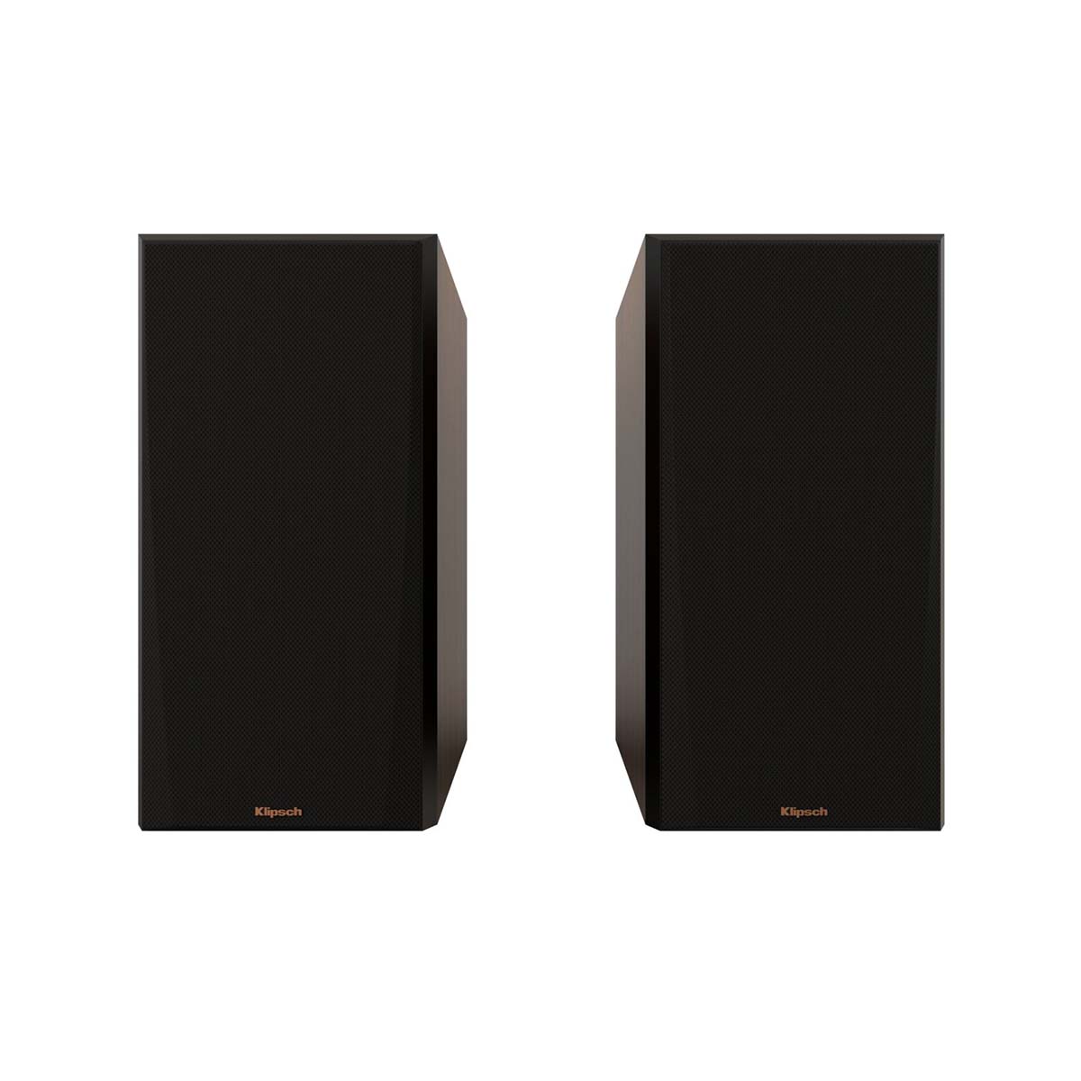 Klipsch RP-600M II Bookshelf Speakers - Walnut - Pair - front view of pair with grills