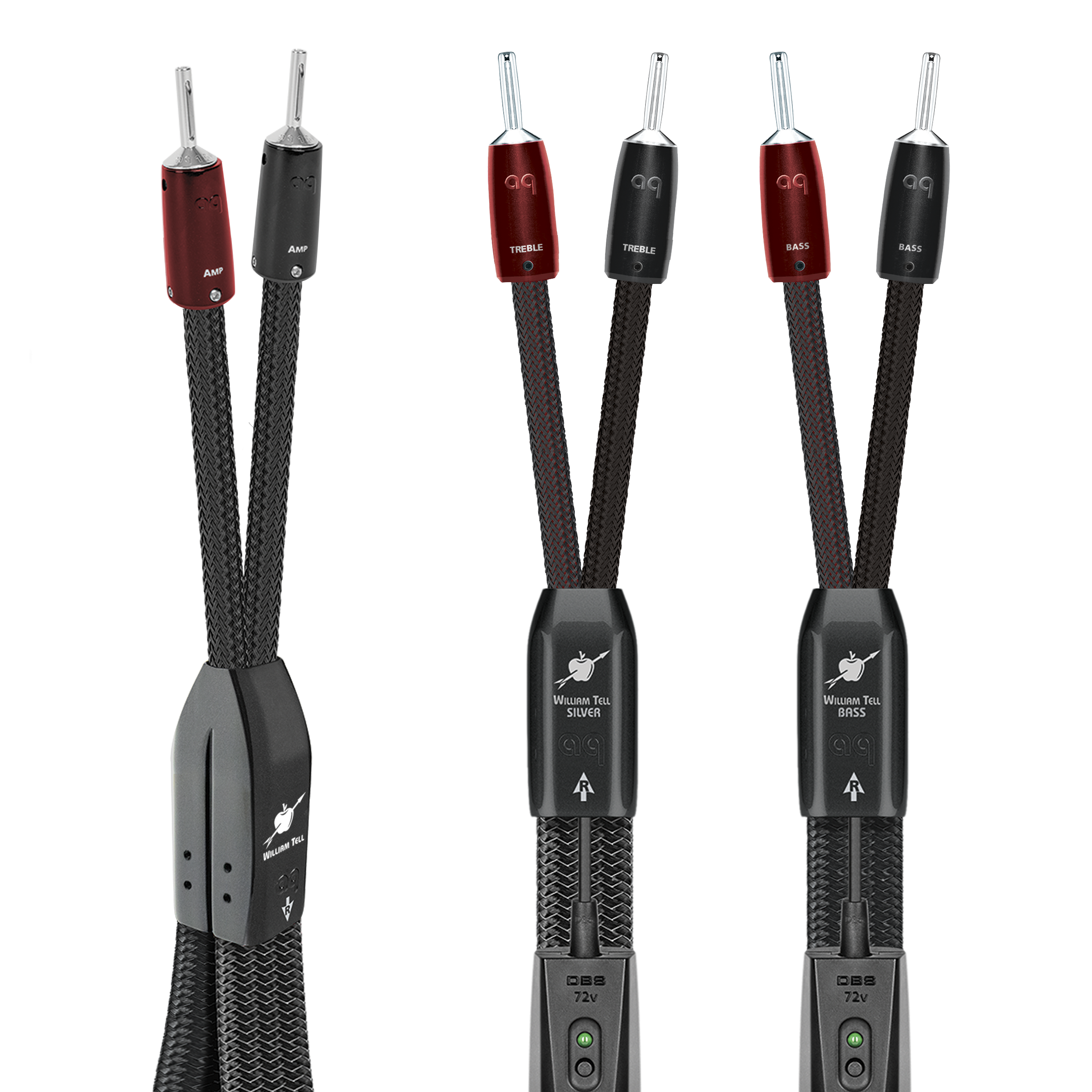 AudioQuest William Tell SILVER BiWire COMBO Speaker Cable w/ SILVER ZERO for Treble + BASS for Bass - front view