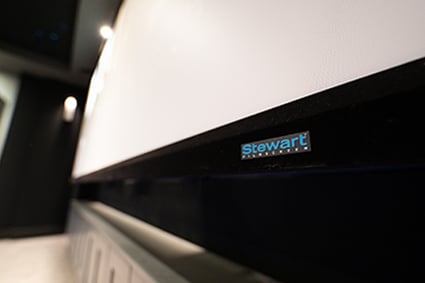 Close up of logo on Stewart Filmscreen Projector Screen