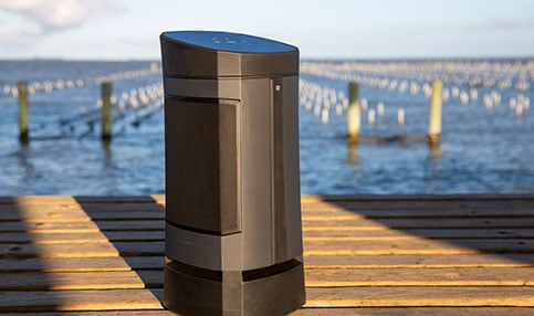 vg5 speaker sitting by a lake
