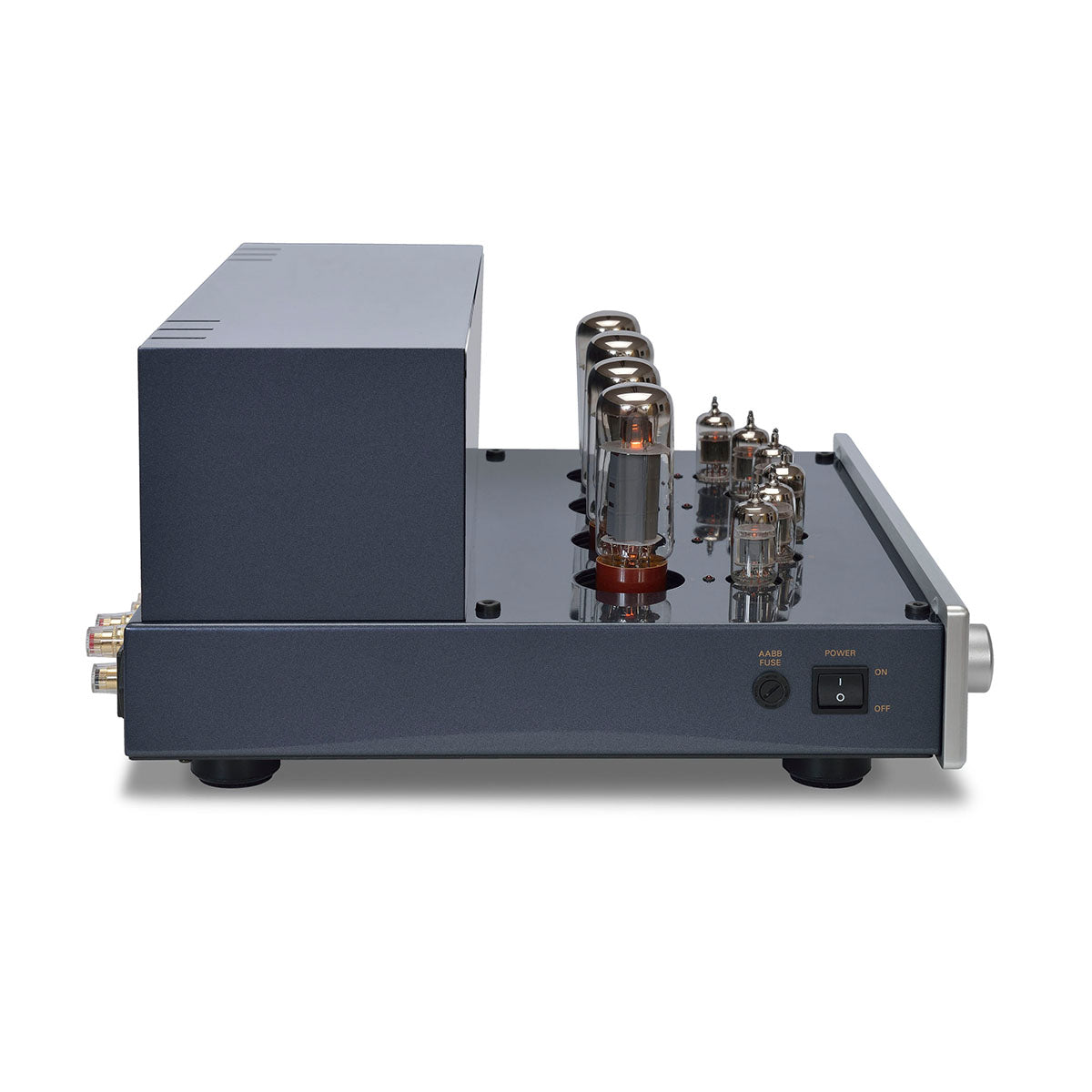 PrimaLuna Evo 300 Tube Integrated Amplifier - Silver - side view facing right without grille