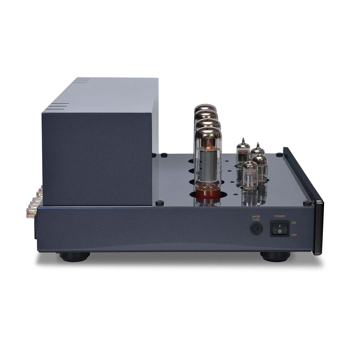 PrimaLuna Evo 200 Tube Power Amplifier - Black - side view facing right without grille