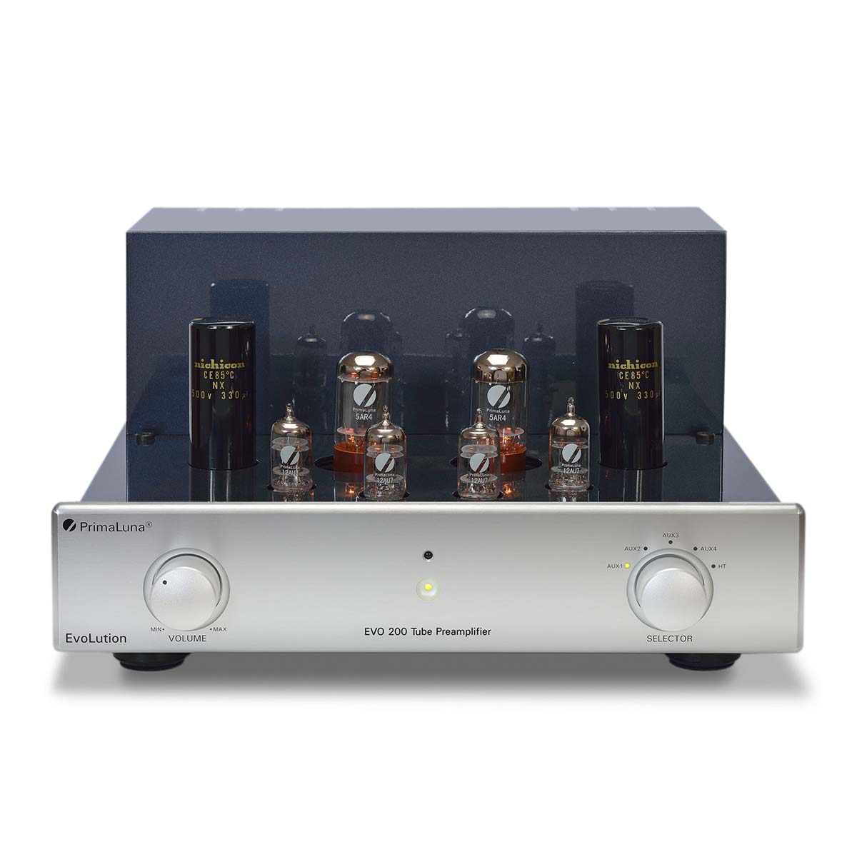 PrimaLuna Evo 200 Tube Preamplifier - Silver - front view without grille
