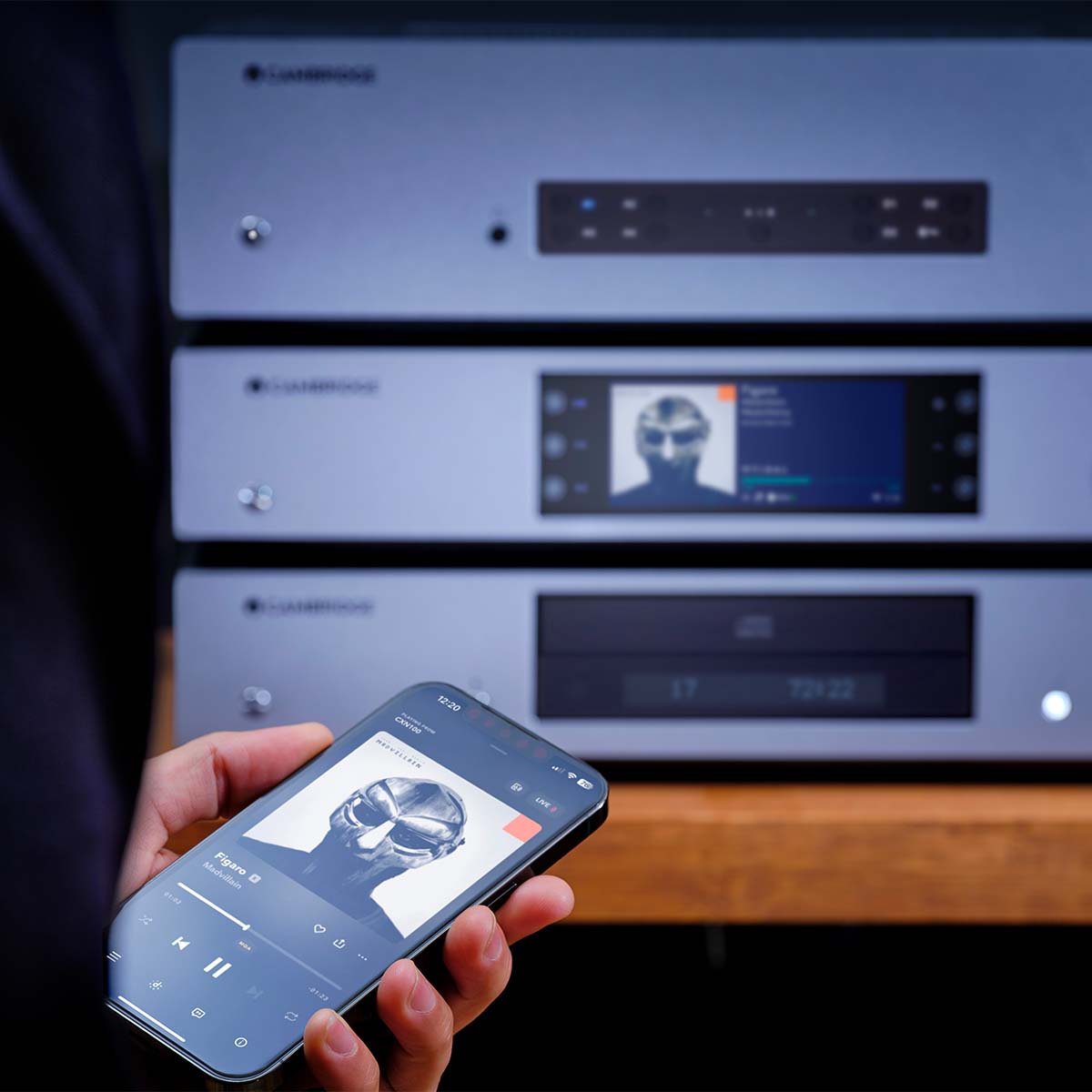 Cambridge CXN100 Network Player - Lunar Grey close-up of Stream Magic app control