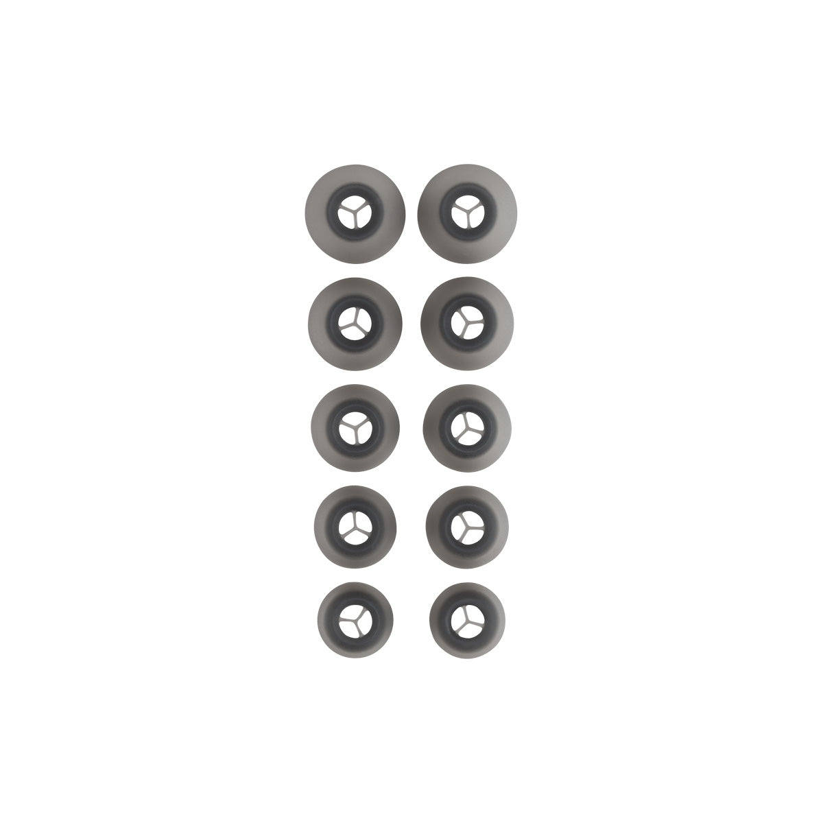 Meze Audio ASTRU Single Dynamic Driver In-Ear Monitors - all included ear tip sizes arranged in five rows of two on white background