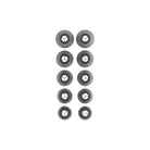 Meze Audio ASTRU Single Dynamic Driver In-Ear Monitors - all included ear tip sizes arranged in five rows of two on white background