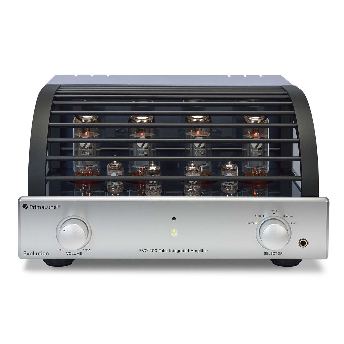 PrimaLuna Evo 200 Tube Integrated Amplifier - Silver - front view with grille