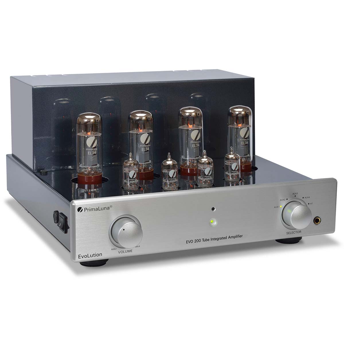 PrimaLuna Evo 200 Tube Integrated Amplifier - Silver - front view angled right without grille