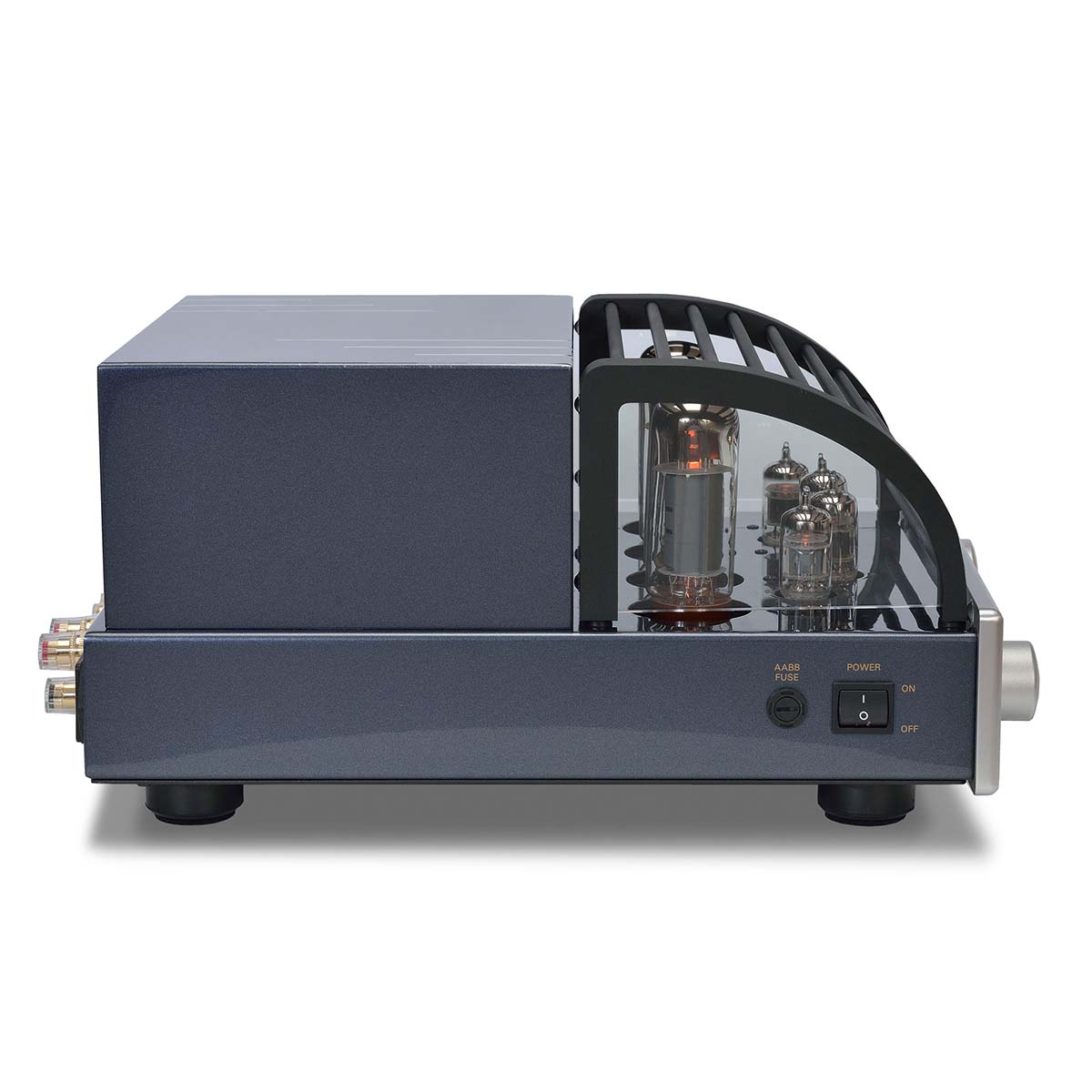 PrimaLuna Evo 100 Tube Integrated Amplifier - Silver - side view facing right with grille