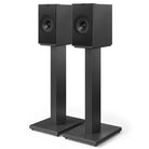 KEF Coda W Powered Speakers - Dark Titanium - pair of speakers on sold-separately speaker stands angled left