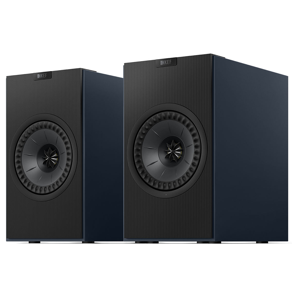 KEF Coda W Powered Speakers - Midnight Blue - pair of speakers angled left