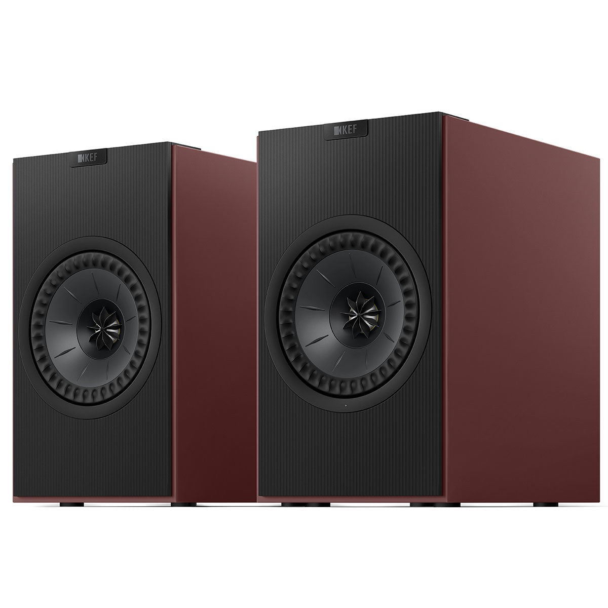 KEF Coda W Powered Speakers - Vintage Burgundy - pair of speakers angled left