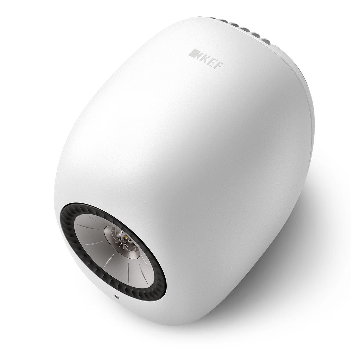 KEF LS Luxe Wireless HiFi Speakers - single white speaker top view angled left