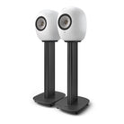 KEF LS Luxe Wireless HiFi Speakers - Pair of white speakers on separately-sold stands