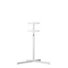 A minimalist white metal floor stand with a three-pronged base and two horizontal mounting arms, shown against a solid white background.
