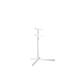 A white metal floor stand with a cross base and two adjustable horizontal bars, shown on a plain white background.