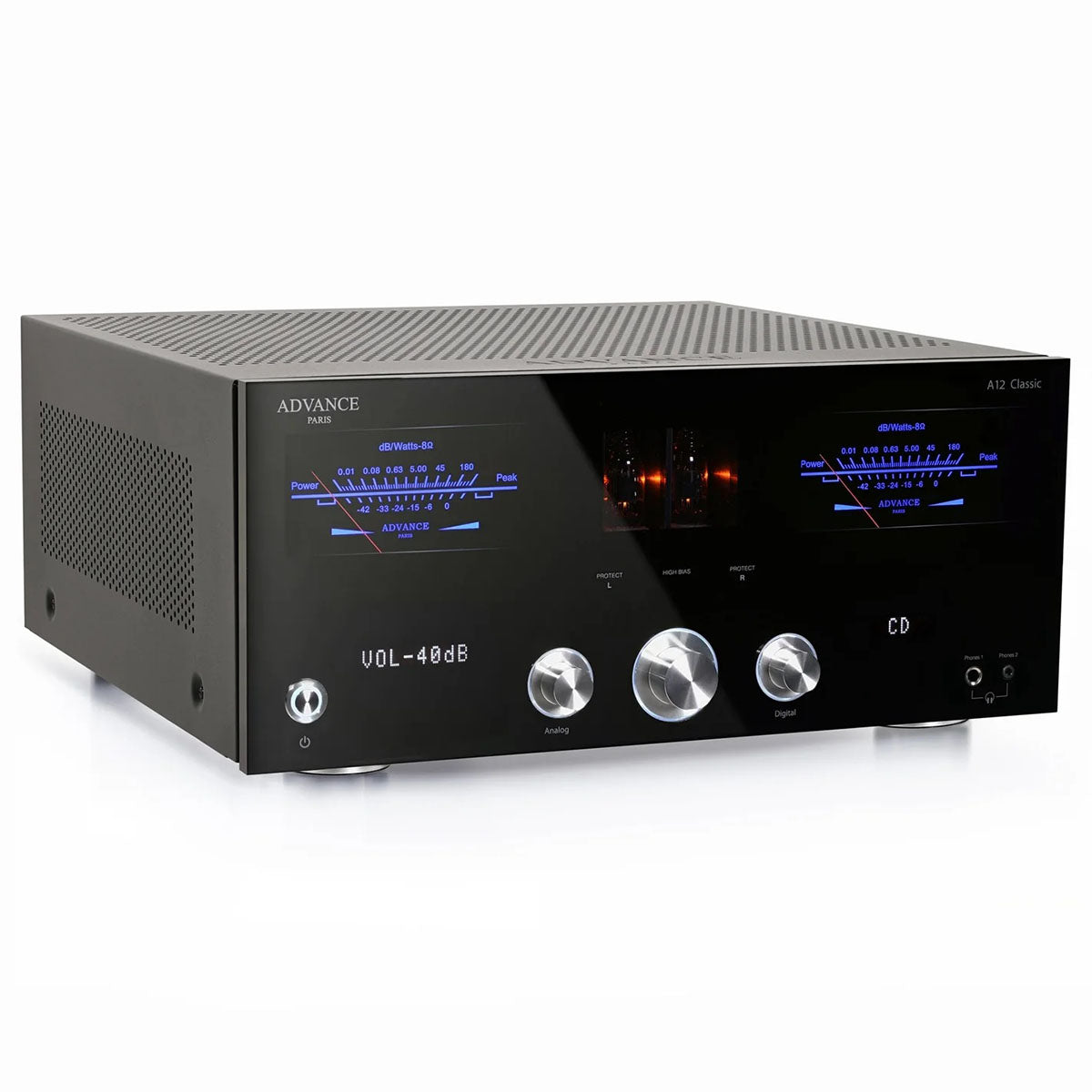 Advance Paris A12 Classic Integrated Amplifier - front view angled right and down