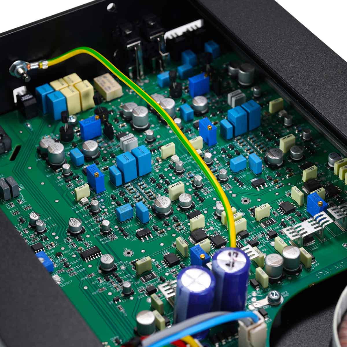 Rega AOS Moving Coil Preamplifier - top view closeup with top cover removed to show internal components
