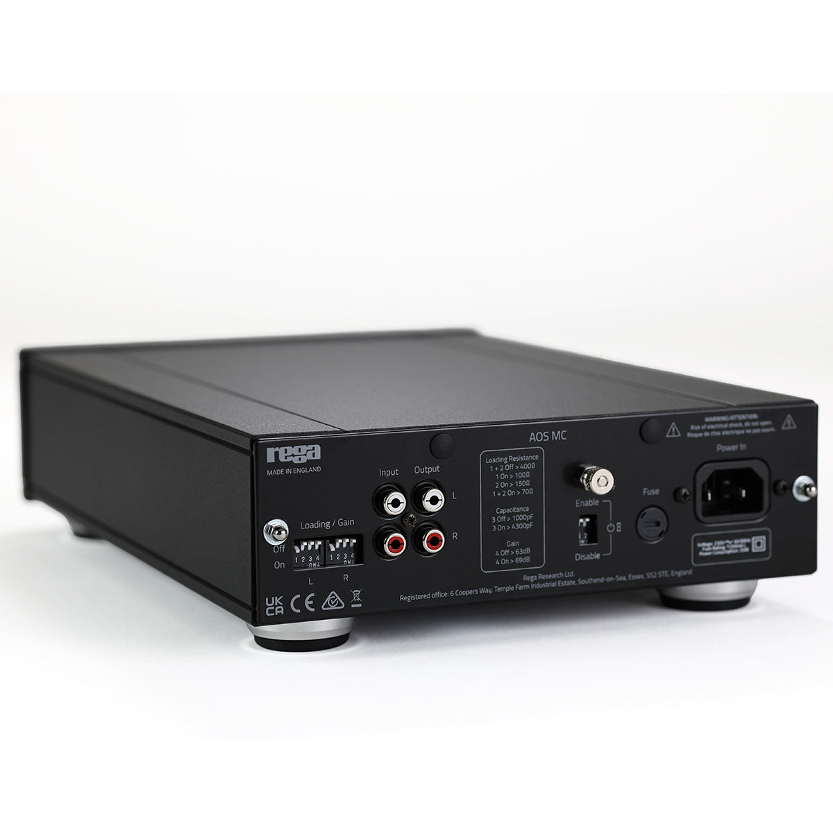 Rega AOS Moving Coil Preamplifier - rear view angled left