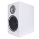 Rotel Amora 5 Passive Bookshelf Loudspeakers - White - front and side view angled left without grille
