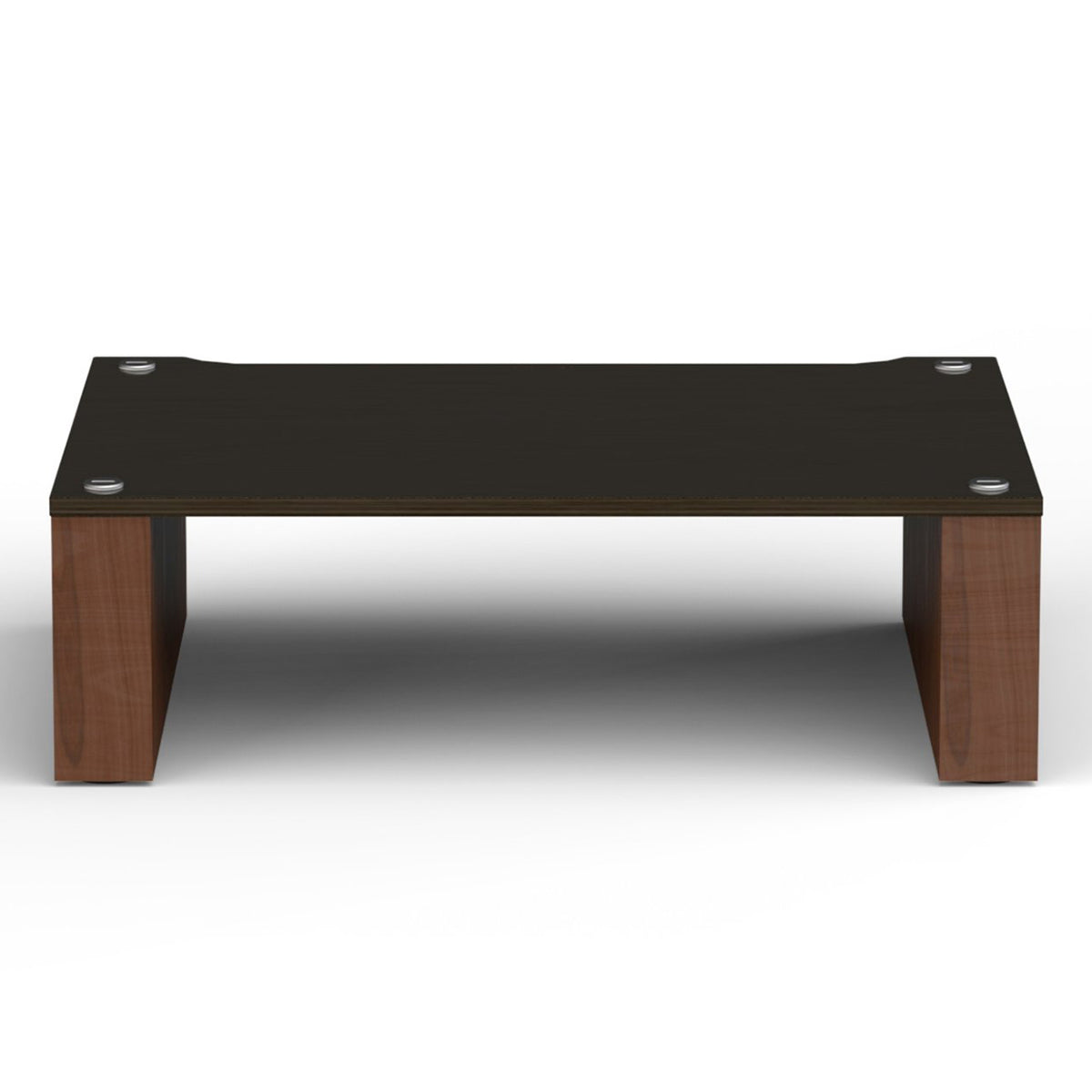 Front view of BLOK HiFi Stax 2G Shelf 220 in the black ash / natural walnut finish