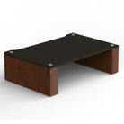 Angled front view of BLOK HiFi Stax 2G Shelf 220 in the black ash / natural walnut finish