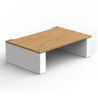 Angled front view of BLOK HiFi Stax 2G Shelf 220 in the natural ash / satin white finish