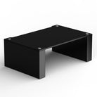 Angled front view of BLOK HiFi Stax 2G Shelf 120 in the black glass / high gloss black finish