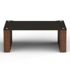 Front view of BLOK HiFi Stax 2G Shelf 120 in the black ash / natural walnut finish