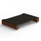 Angled front view of BLOK HiFi Stax 2G Shelf Base in the black ash / natural walnut finish