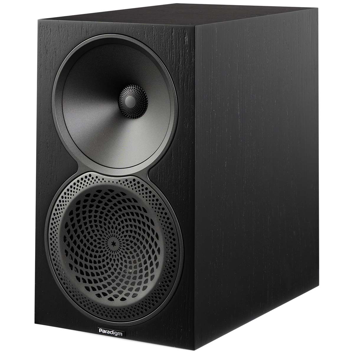 Paradigm Premier 120B V2 Bookshelf Speaker - Each black walnut angled front view without grille