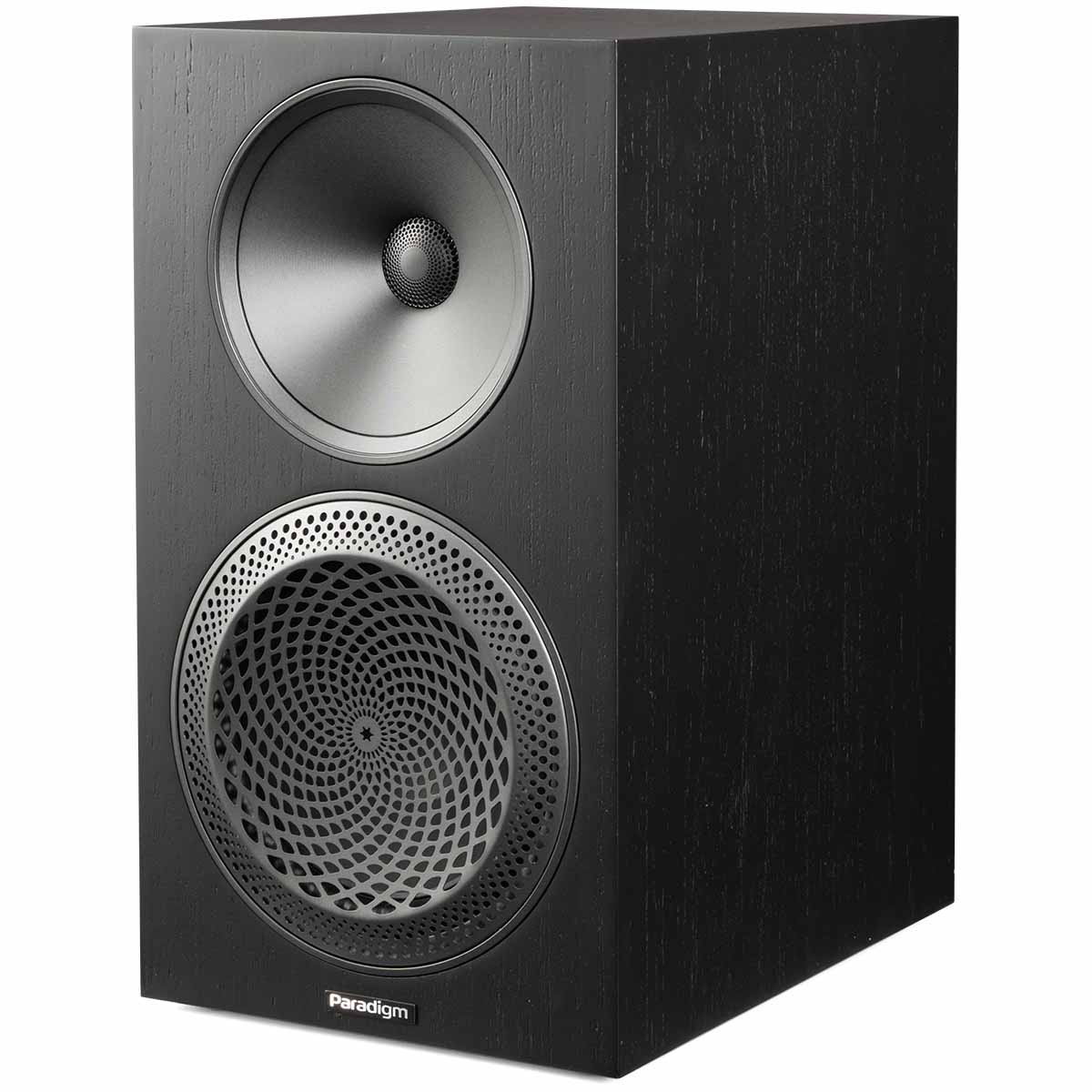 Paradigm Premier 220B V2 Bookshelf Speaker - Each black walnut angled front view without grille