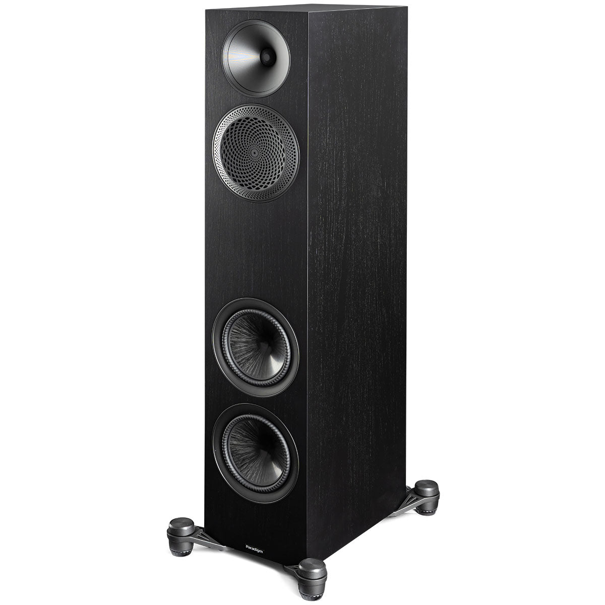 Paradigm Premier 720F V2 Floorstanding Speaker - Each black walnut angled front view without grille