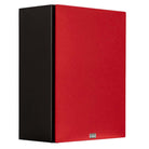 Lyngdorf BW-2 High Bandwidth Subwoofer black speaker front view angled right with red grille