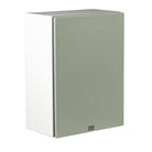 Lyngdorf BW-2 High Bandwidth Subwoofer white speaker front view angled right with green grille