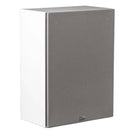 Lyngdorf BW-2 High Bandwidth Subwoofer white speaker front view angled right with gray grille